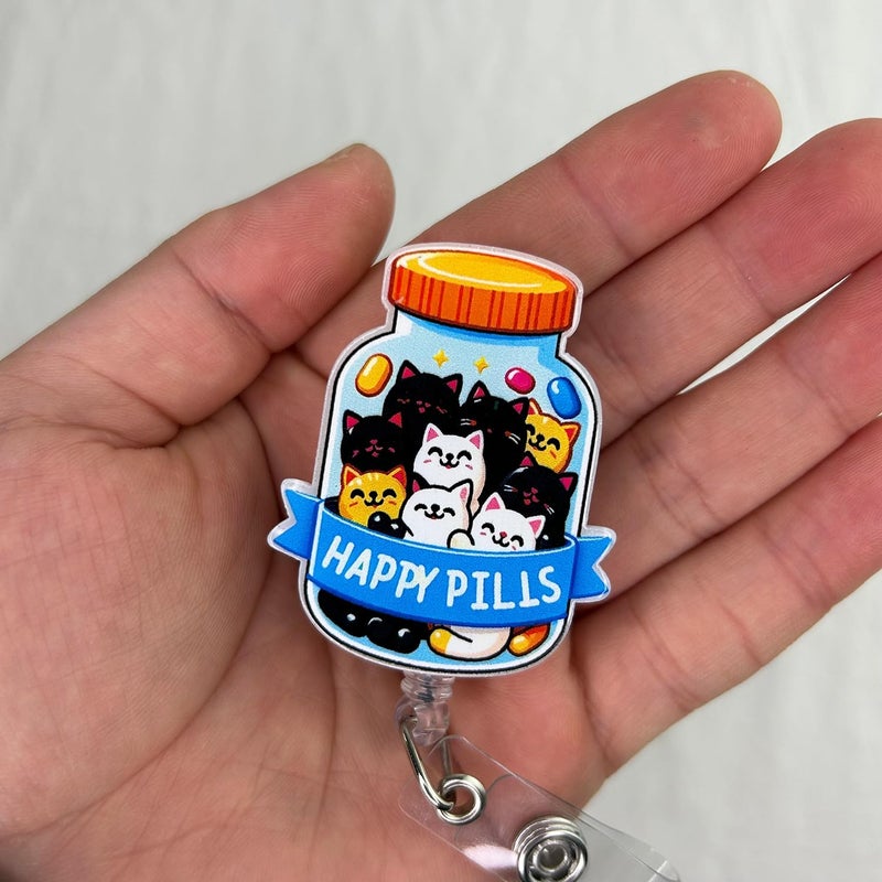 Bydevia Funny Happy Pills Cat Pharmacy Tech Badge Reel Retractable | Pharmacy Technician Badge Reel, Cute Pharmacist Gifts, Pharmacy Badge Holder with Alligator Clip & 24” Durable Nylon Cord | Acrylic - Image 3